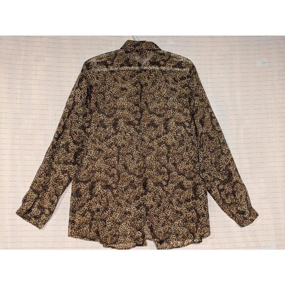 Vintage Burberrys Sheer Leopard Print Button-Up Shirt 100% Silk Womens Size 12 - Picture 11 of 14